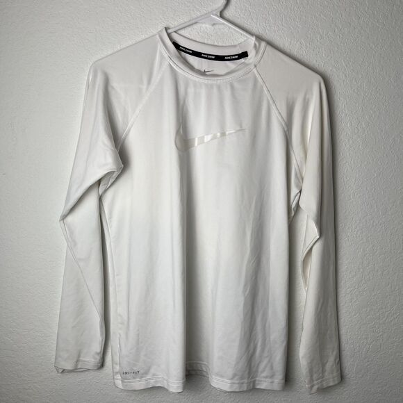 Nike Swim Shirt Mens Large White Dri-FIT Long Sleeve Rash Guard UPF 40+ Sun - Picture 1 of 7